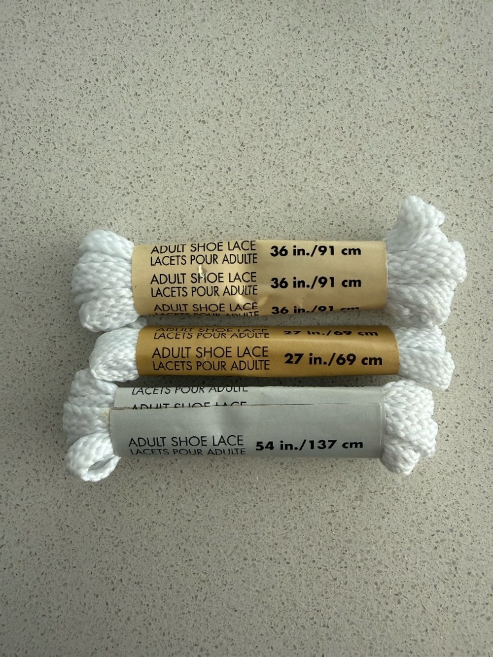 NWT 3-Pack White Adult Shoe Laces – 27”, 36” & 54” (69cm, 91cm & 137cm)